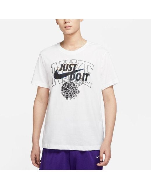 Nike White Just Do It Logo Alphabet Printing Round Neck Short Sleeve T-Shirt for men