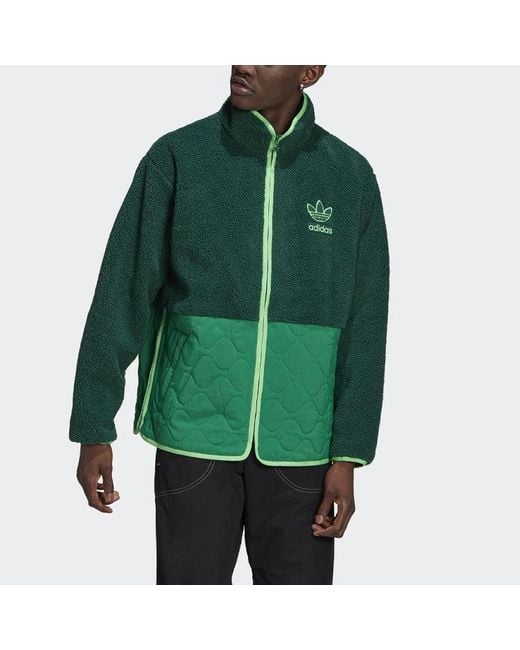 Adidas Green Originals Big Trfl Sherpa Outdoor Sport Casual Stitching Stand-Collar Jacket for men
