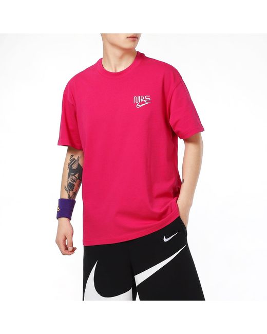 Nike Pink Printing Logo Loose Breathable Sports Short Sleeve for men