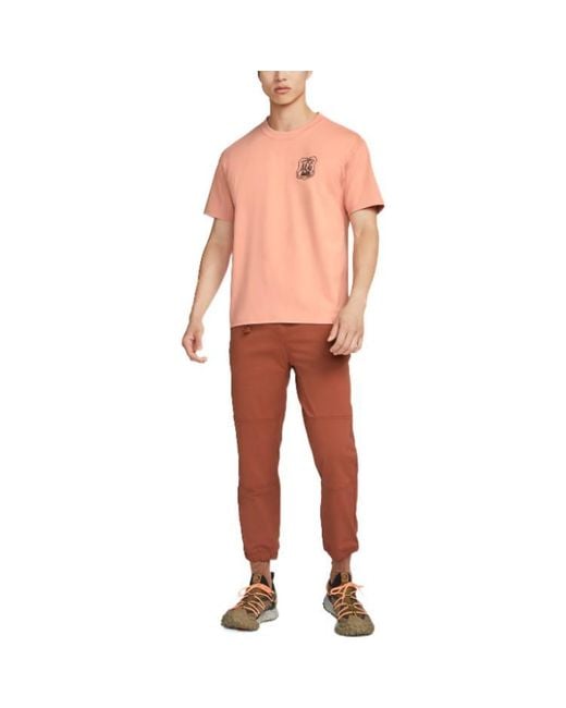 Nike Orange Acg Minimalistic Alphabet Logo Printing Casual Round Neck Short Sleeve T-Shirt for men