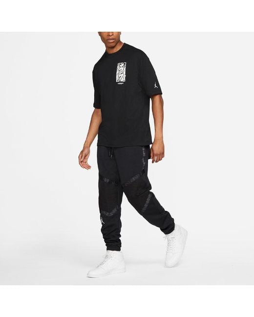 Nike Black Jordan Dri-Fit Zion Basketball Sports Printing Knit Round Neck Short Sleeve T-Shirt for men