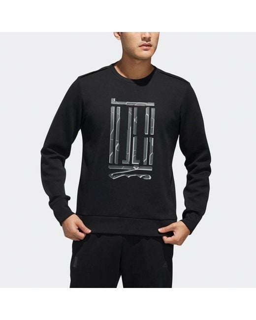 Adidas Black Wj Cs Gfx Sports Printing Pattern Round Neck Pullover for men