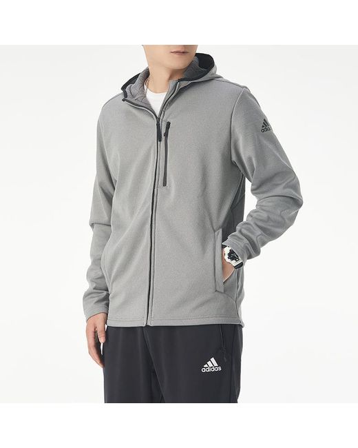 Adidas Gray Perfom Fl Jkt Solid Color Fleece Lined Stay Warm Hooded Jacket for men