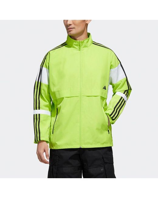Adidas Green Stand Collar Woven Colorblock Jacket for men