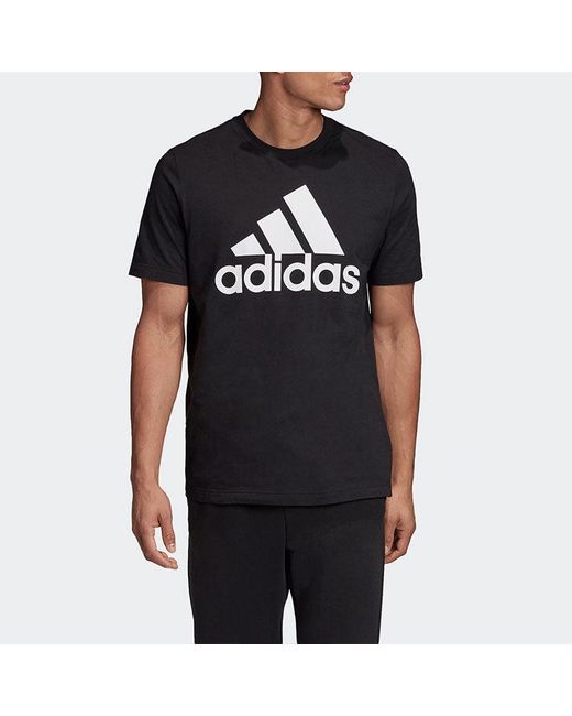 Adidas Black Mh Bos Tee Contrasting Colors Large Logo Sports Round Neck Short Sleeve for men