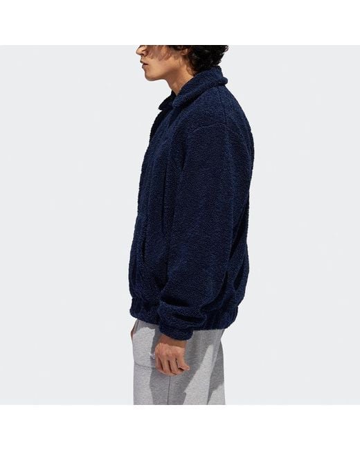 Adidas Blue Originals Embroidered Logo Lapel Lamb's Wool Sports Jacket for men