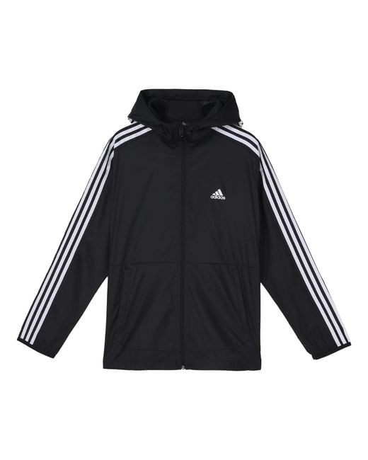 Adidas Black Classic 3-Stripes Windbreaker Jacket for men