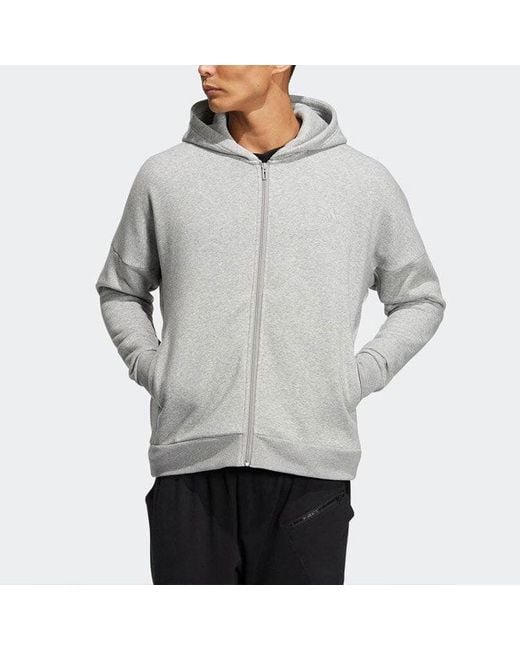Adidas Gray Solid Color Minimalistic Alphabet Printing Zipper Cardigan Jacket for men