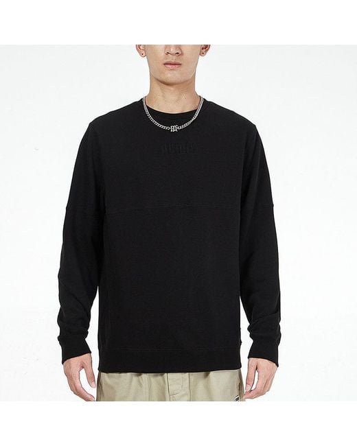 PUMA Black Solid Color Logo Sports Round Neck Pullover for men