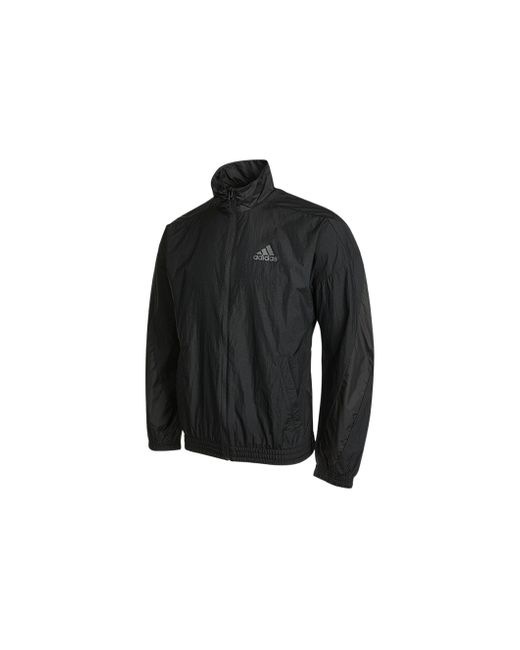 Adidas Black Logo Printing Solid Color Stand Collar Jacket Autumn for men