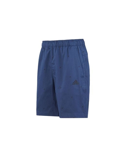 Adidas Blue Fi Short Aop Logo Printing Athleisure Casual Sports Shorts for men