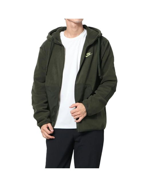 Nike Sportswear Style Essentials+ Logo Embroidered Suede Hooded Solid Color Jacket Green for men