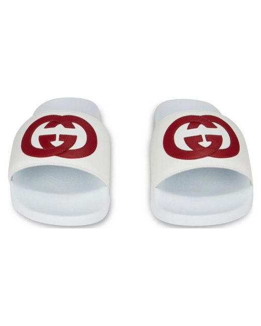 Gucci White Gg Pattern Leather Slipper for men