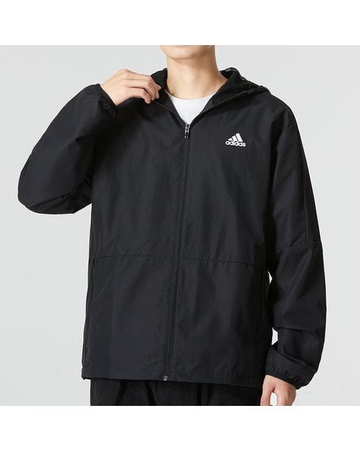 Adidas Blue Mh Lite Wvjkt Athleisure Casual Sports Hooded Solid Color Woven Jacket Autumn for men