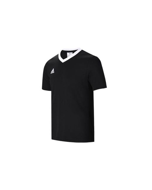 Adidas Black Contrasting Colors Collar Logo Casual Sports Short Sleeve T-Shirt for men