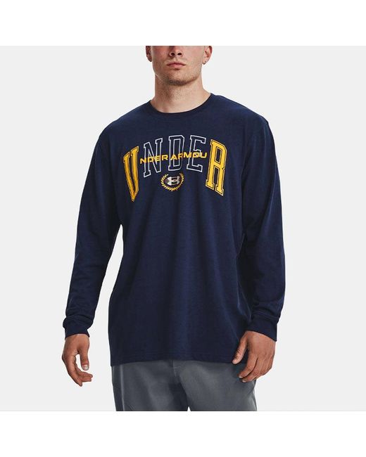 Under Armour Blue Crest Heavyweight Long Sleeve T-Shirt 'Midnight' for men