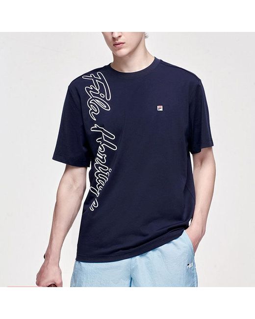 Fila Blue Alphabet Printing Knit Short Sleeve for men