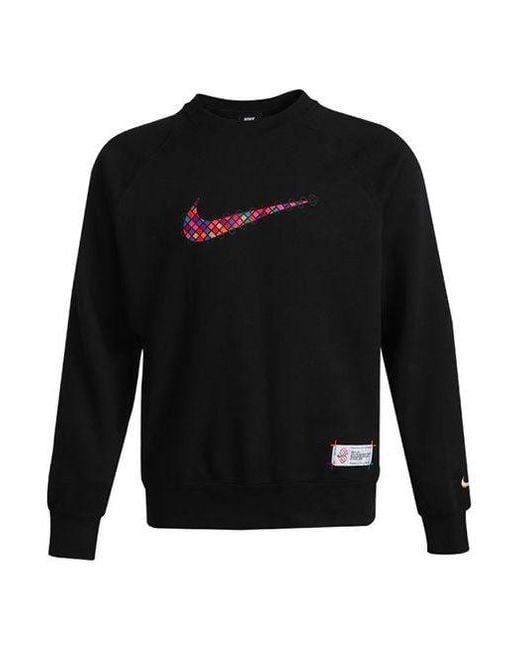Nike Black Sportswear Front Swoosh Casual Sports Crew-Neck for men