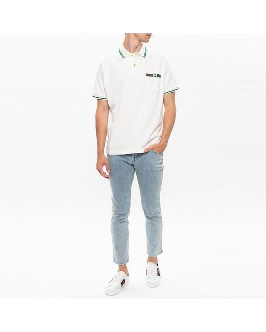 Gucci White Web Logo Cotton Polo for men