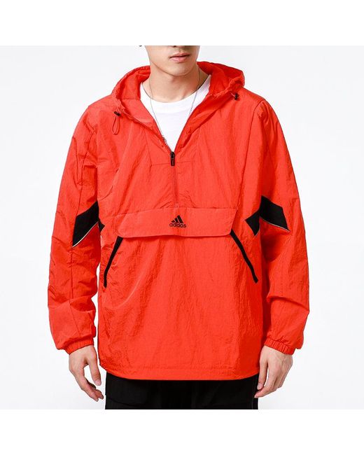 Adidas Red Athleisure Casual Sports Running Training Woven Hooded Jacket for men