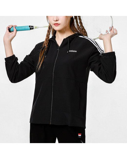 Adidas Black (Wmns) Neo Training Sports Stripe Loose Hooded Jacket