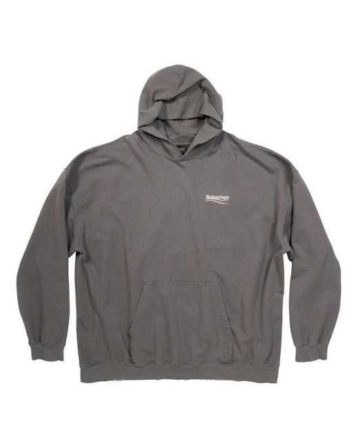 Balenciaga Gray Political Campaign Large Fit Hoodie for men