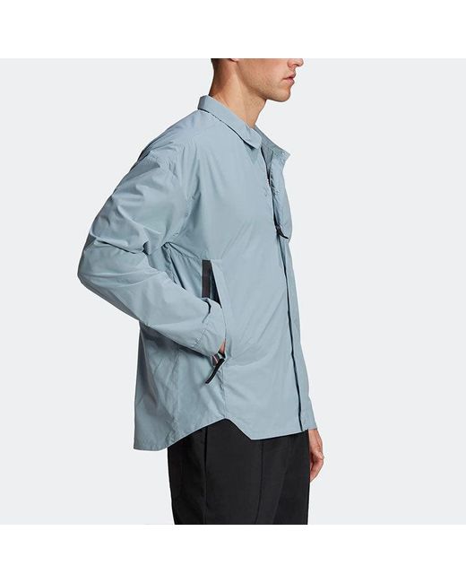 Adidas Blue Terrex C Myshelter W.R Colorful Logo Stripe Printing Lapel Jacket for men