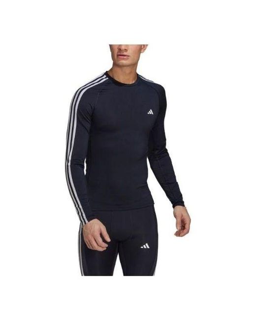 Adidas Blue Techfit 3-stripes Long Sleeve Training Shirt for men