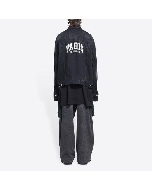 Balenciaga Blue Cities Paris Oversized Denim Jacket 'Washed' for men