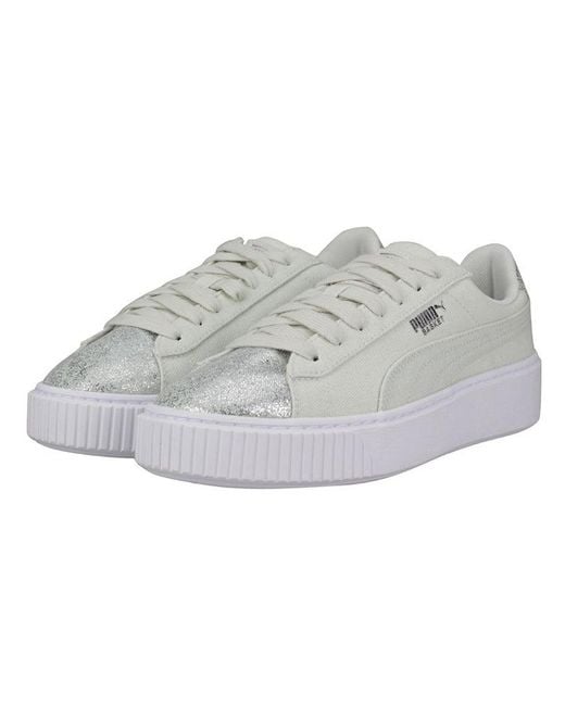 PUMA White (Wmns) Basket Platform 'Peppermint'