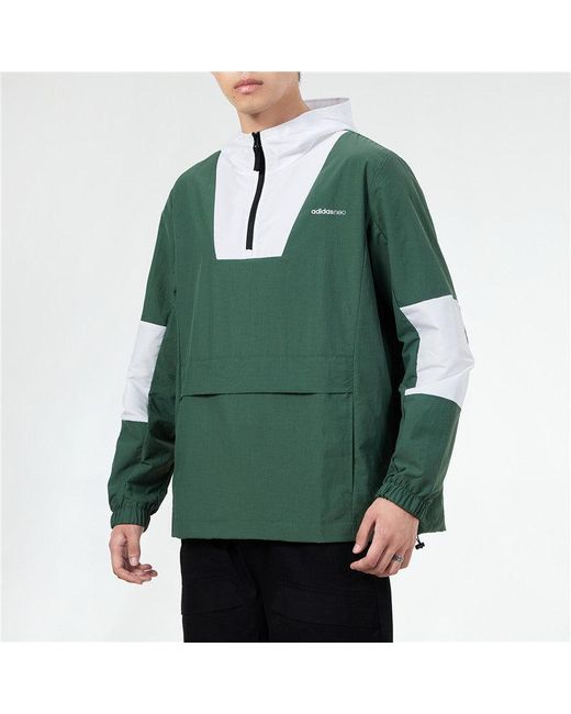 Adidas Green Sports Running Training Casual Half Zipper Hooded Jacket for men
