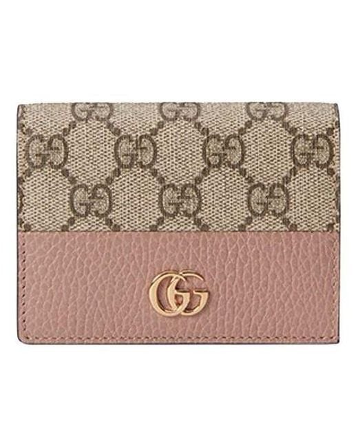 Gucci Pink Gg Marmont Bi-Colour Card Case Wallet