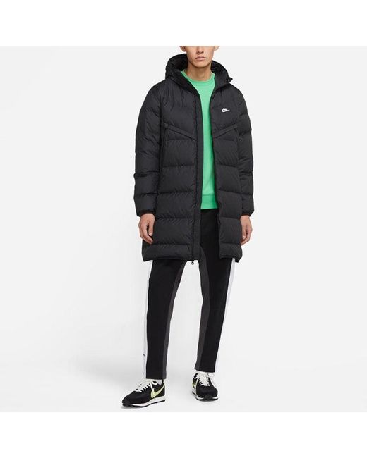 Nike Black Logo Mid-Length Sports Hooded Down Jacket for men