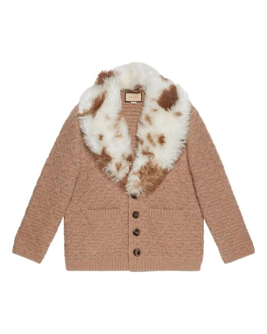 Gucci Natural Wool Knit Coat With Shearling Collar for men