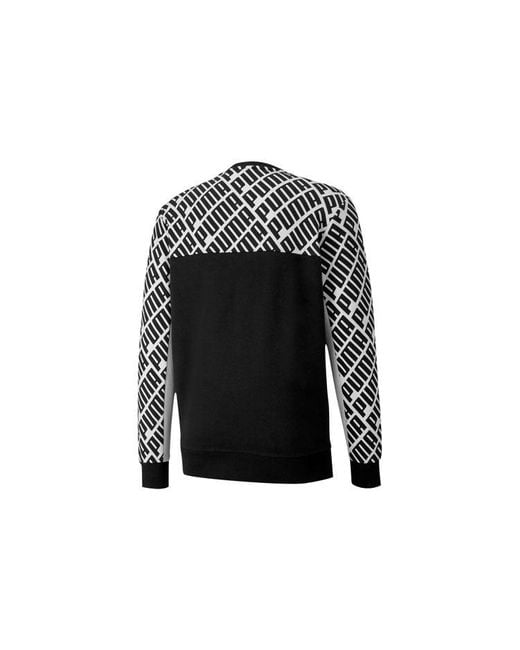 PUMA Black Trend Aop Logo Crew Sweater for men