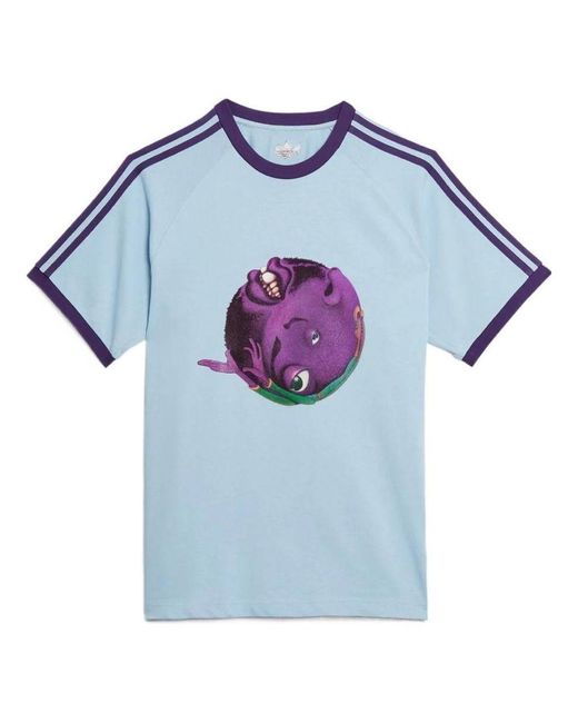 Adidas Blue Originals Originals X Kerwin Frost Crossover Cartoon Pattern Printing Sports Short Sleeve for men