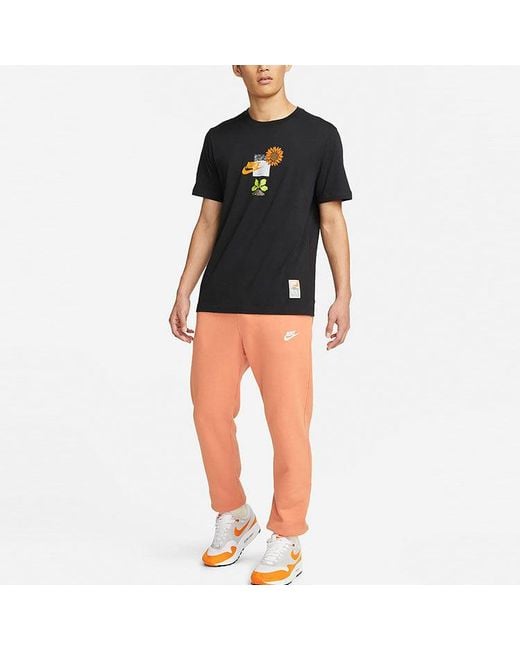Nike Black Logo Plant Pattern Printing Round Neck Casual Short Sleeve T-Shirt for men