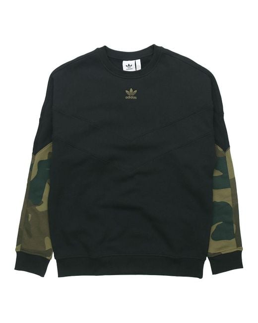 Adidas Black Originals Camo Crew Sweat Cotton Pullover Hoody for men