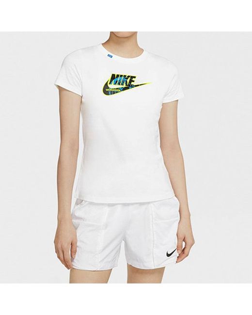 Nike White (Wmns) Sportswear Round Neck Casual Short Sleeve