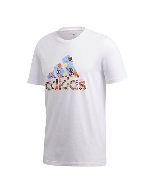Adidas White Pattern Logo Short Sleeve for men