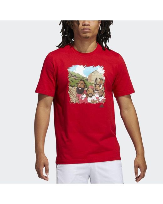 Adidas Red Basketball Sports Printing Round Neck Short Sleeve T-Shirt for men