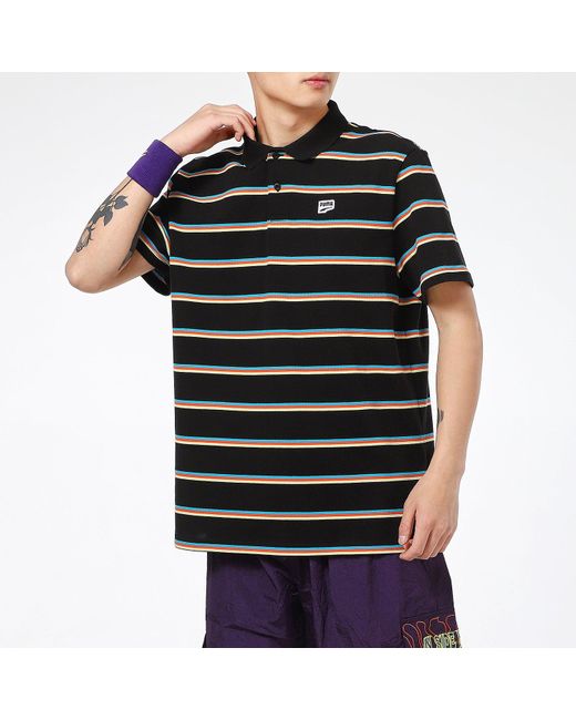 PUMA Black Downtown Stripe Polo Tee Shirt for men