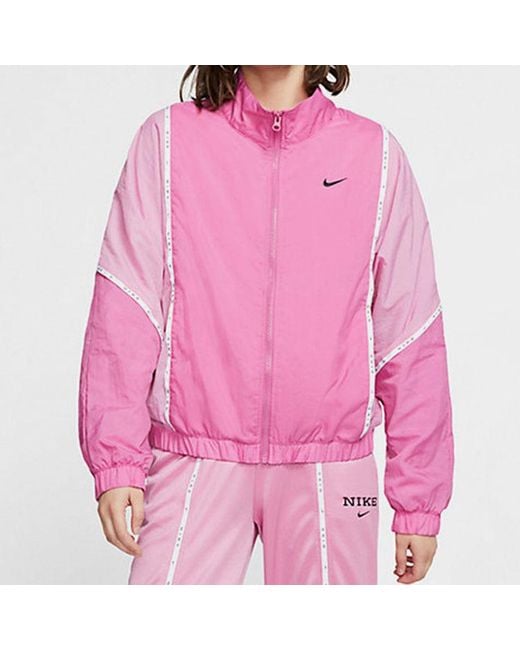 Nike Pink (Wmns) Sportswear Zipper Splicing Contrasting Colors Woven Jacket