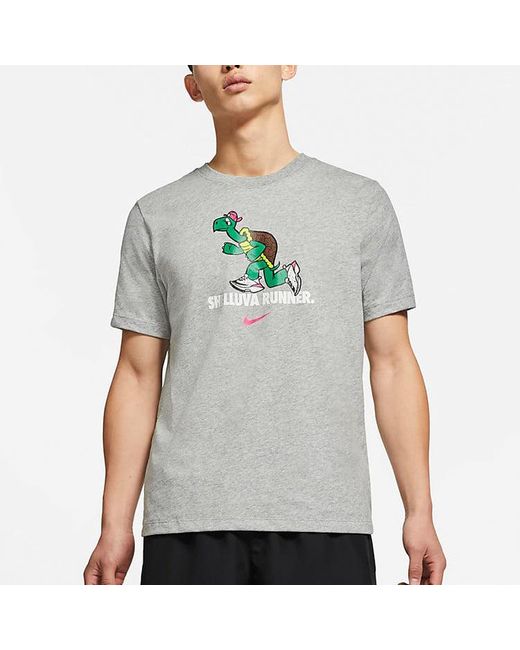Nike Gray Dri-Fit Tortoise Breathable Perspiration Print Running Short Sleeve For for men