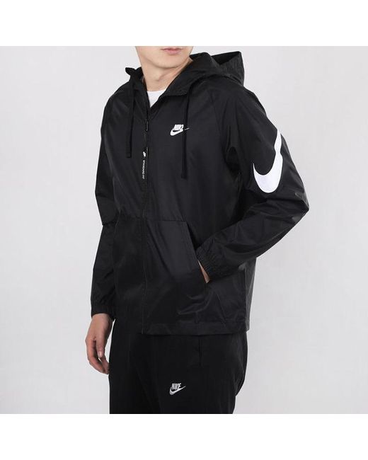 Nike Black Sportswear Swoosh Full-Length Zipper Cardigan Hooded Jacket for men
