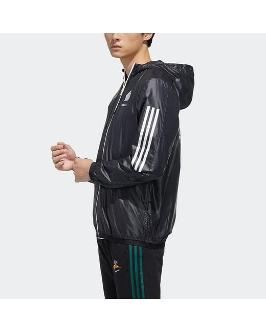 Adidas Blue Neo Brnd Prd Wb Three-Stripe Print Sports Hooded Jacket For for men