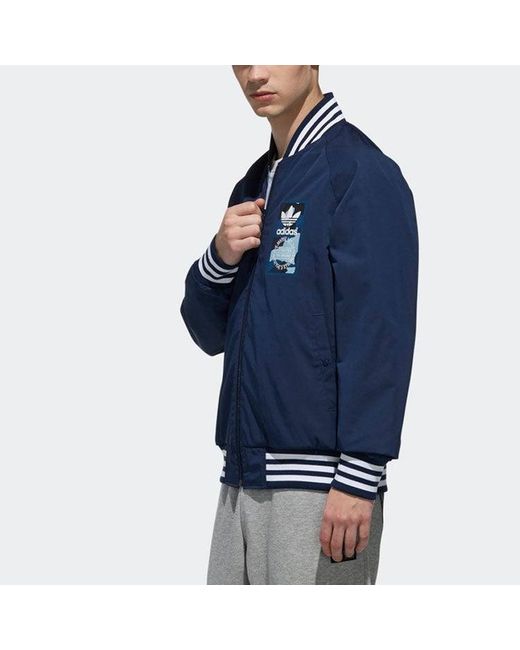 Adidas Blue Originals Rev Jacket Logo Printing Sports for men