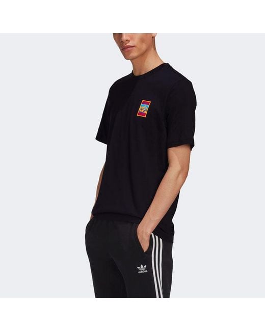 Adidas Black Originals Pattern Printing Casual Sports Short Sleeve for men
