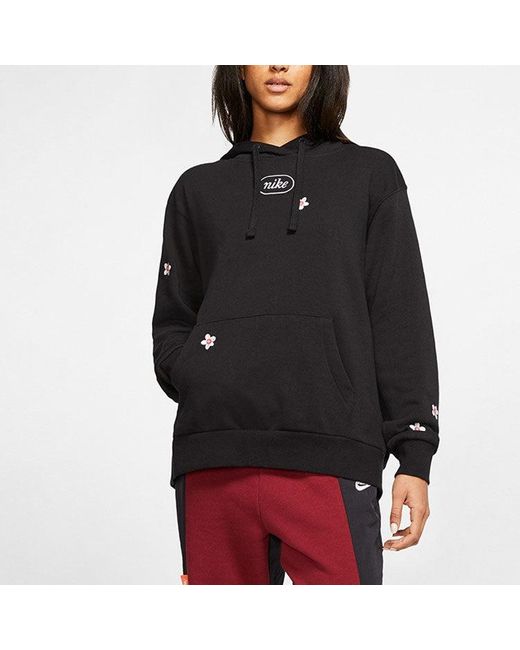 Nike Black (Wmns) Flc Emb Fruit Small Embroidered Hooded Long Sleeves Pullover