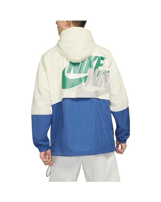 Nike Blue Sportswear Lightweight Back Printing Breathable Athleisure Casual Sports Woven Jacket Autumn Lime for men